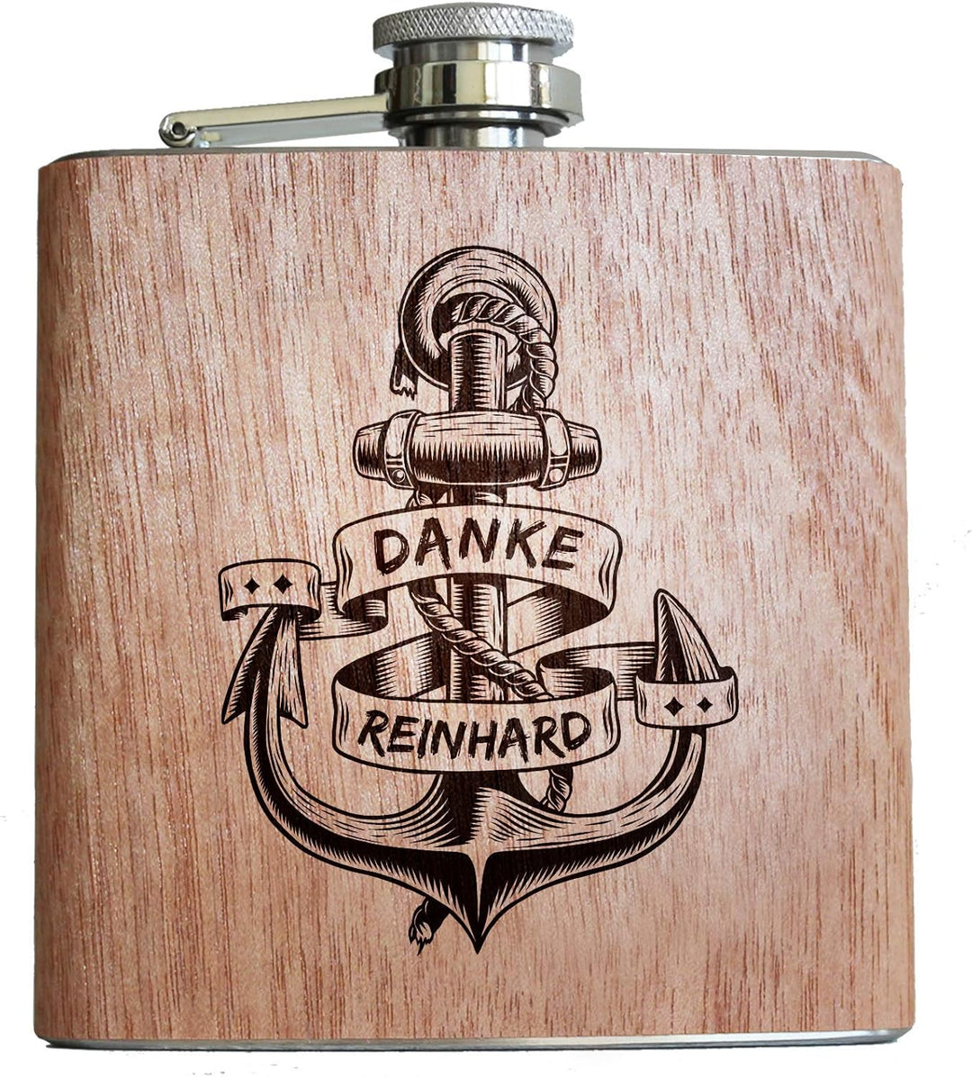 Pixelstudio Anker Holz Flachmann mit persönlicher Namens Gravur und Widmung! Geschenk Idee Segler Mä