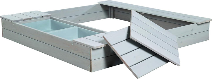 roba Sandkasten Outdoor + mit Spielwannen, Holzsandkasten aus wetterfestem Massivholz, grau lasiert,