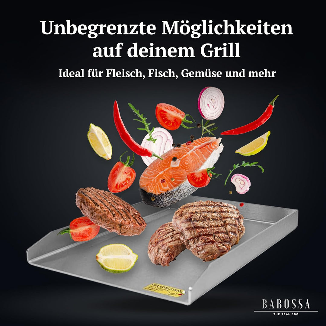 BABOSSA Grill Plancha aus V2A Edelstahl 30 x 40 cm – Erstklassige Verarbeitung & perfekte Hitzeverte