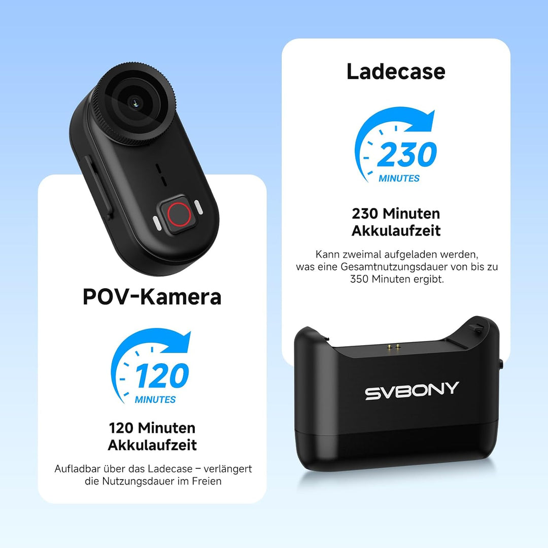 SVBONY SVGo M3 Mini Action Cam 4K, NEU Verbessert mit Ladestation, Anti-Shake Bodycam, 300 Minuten A