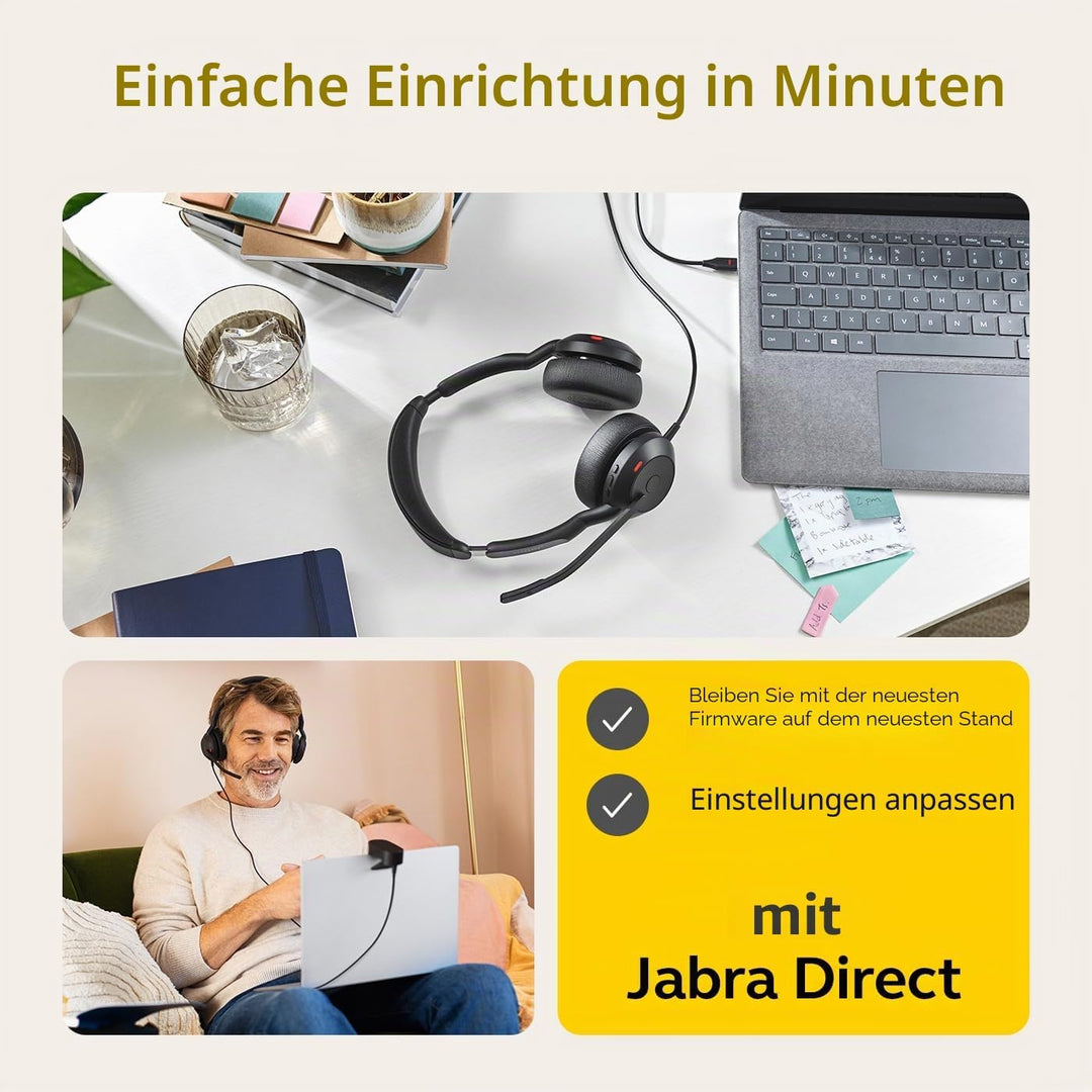 Jabra Evolve2 50 - Kabelgebundenes Stereo-Headset mit Jabra Air Comfort - Mikrofone mit aktiver Gerä