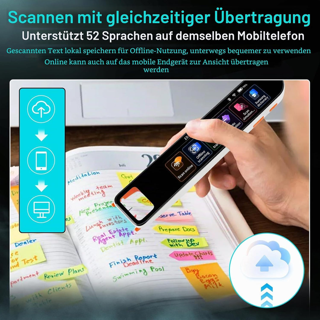 Scan Übersetzer Stift, Online 142 Sprachen Scan Reader Pen Lesestift mit 3,7 Zoll Touchscreen, Echtz