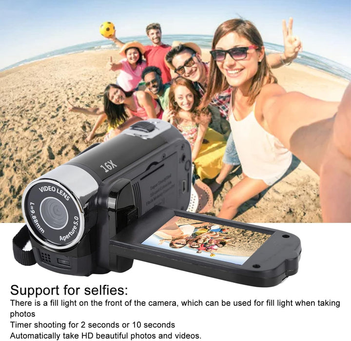 1080P Digital Videokamera, 16 MP DV Kamera, 2,7 Zoll TFT Drehbildschirm, 16 Fach Digitalzoom, USB Ka