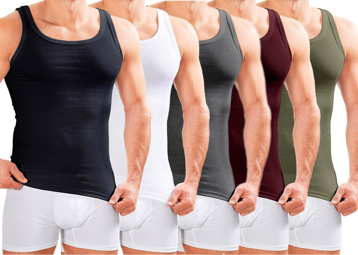 MERISH Herren Unterhemd 5er Pack Tank Top Feinripp Baumwolle 400, 400e 5er Set Mehrfarbig