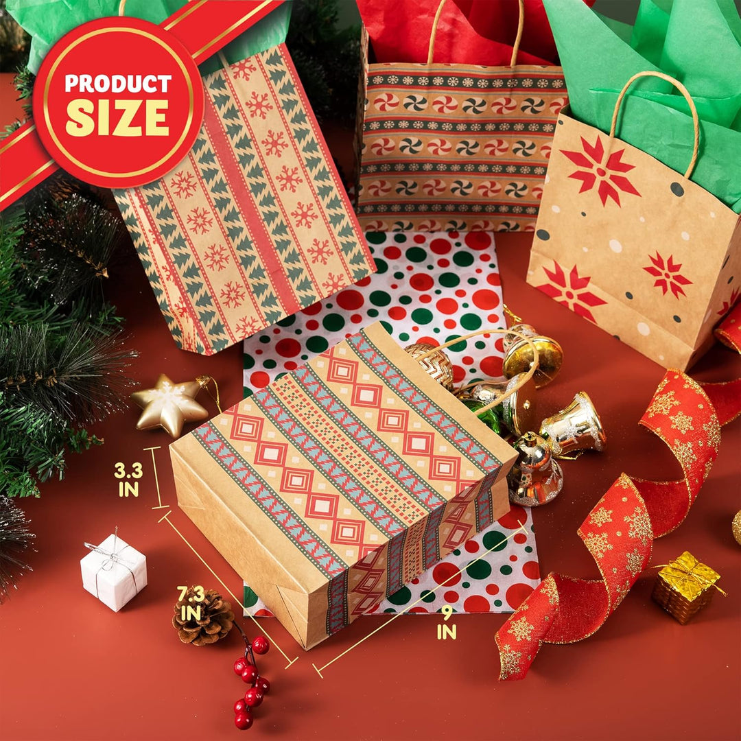 JOYIN 24 Stück Weihnachten Geschenktüten mit verschiedenen Weihnachtsmotiven, Kraftpapiertüten Gesch