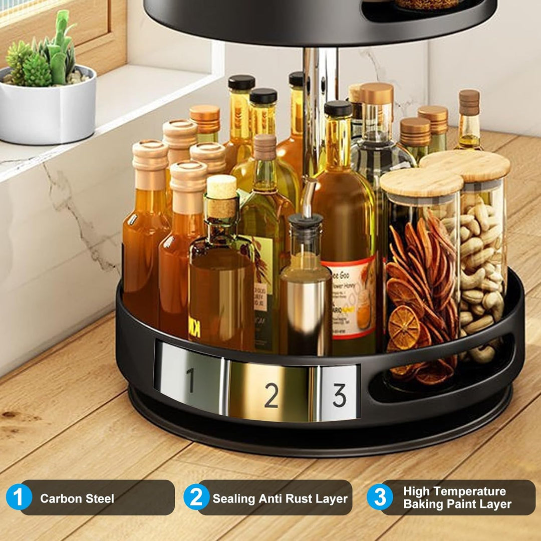 Lazy Susan Organizer, 2/3 Etagen 360° Drehbares Gewürzregal, Kohlenstoffstahl Drehteller Gewürzhalte