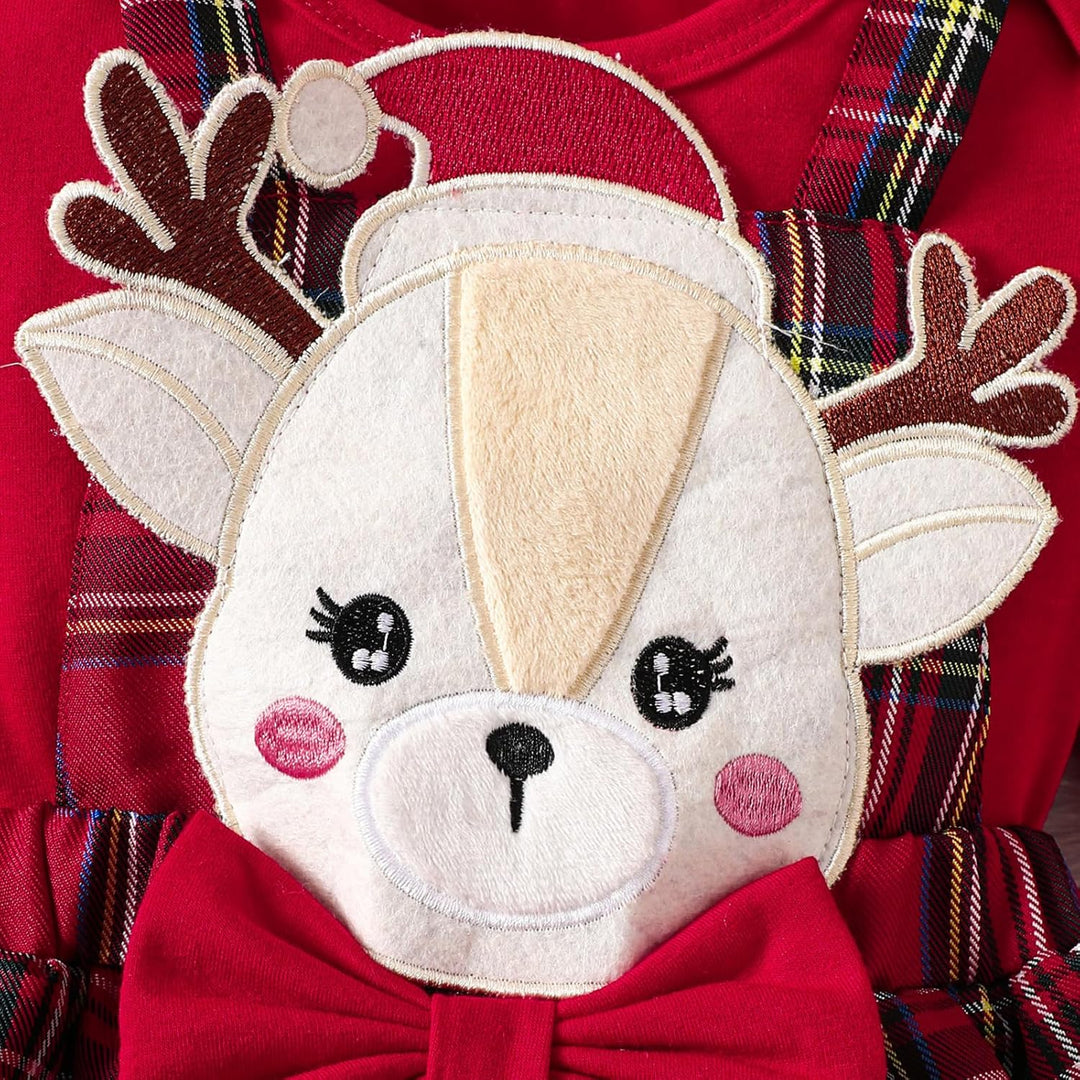 Baby Mädchen Weihnachtskleidung Langarm Strampler Hosenträger Plaid Rock Set Neugeborenen Outfit 0-3