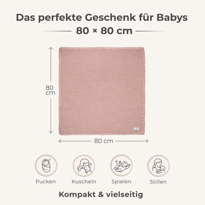 nordic coast company® Musselin Decke Baby Puckdecke Fransen Babydecke Musselin Mulltuch Pucktuch Spu