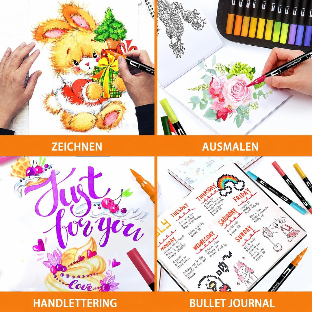 Lyuvie Filzstifte Set, 60 Farben Pinselstifte Aquarell Brush Pen Set für Kinder, 2 mm und 0,4 mm Pin