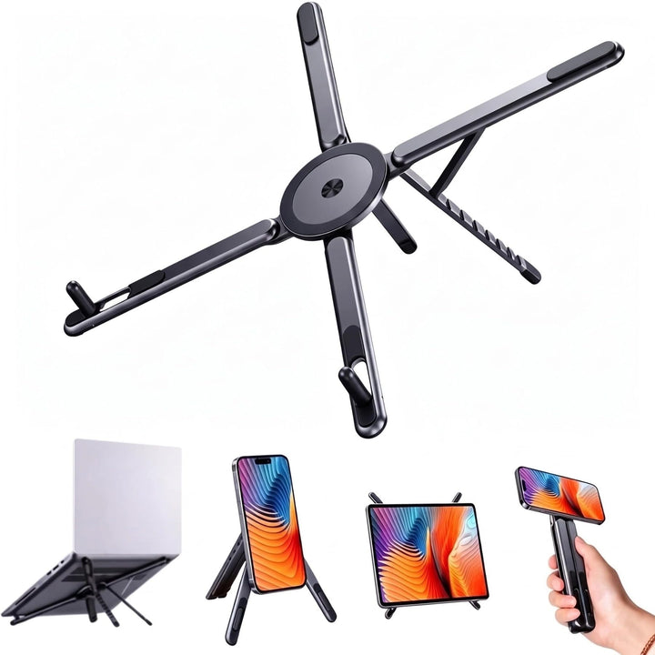 Faltbarer Laptop-Ständer mit N52 Magnet-Handyhalterung, 4-in-1 | Tragbarer Aluminium Computer-Stände