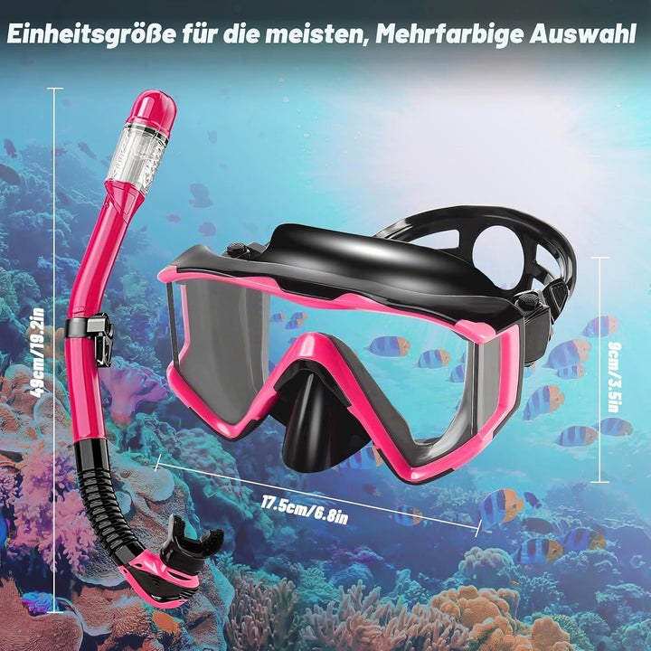 Schnorchelset Erwachsene,Taucherbrille Erwachsene mit Dry Schnorchel, wasserdichte Tauchmaske Anti-F