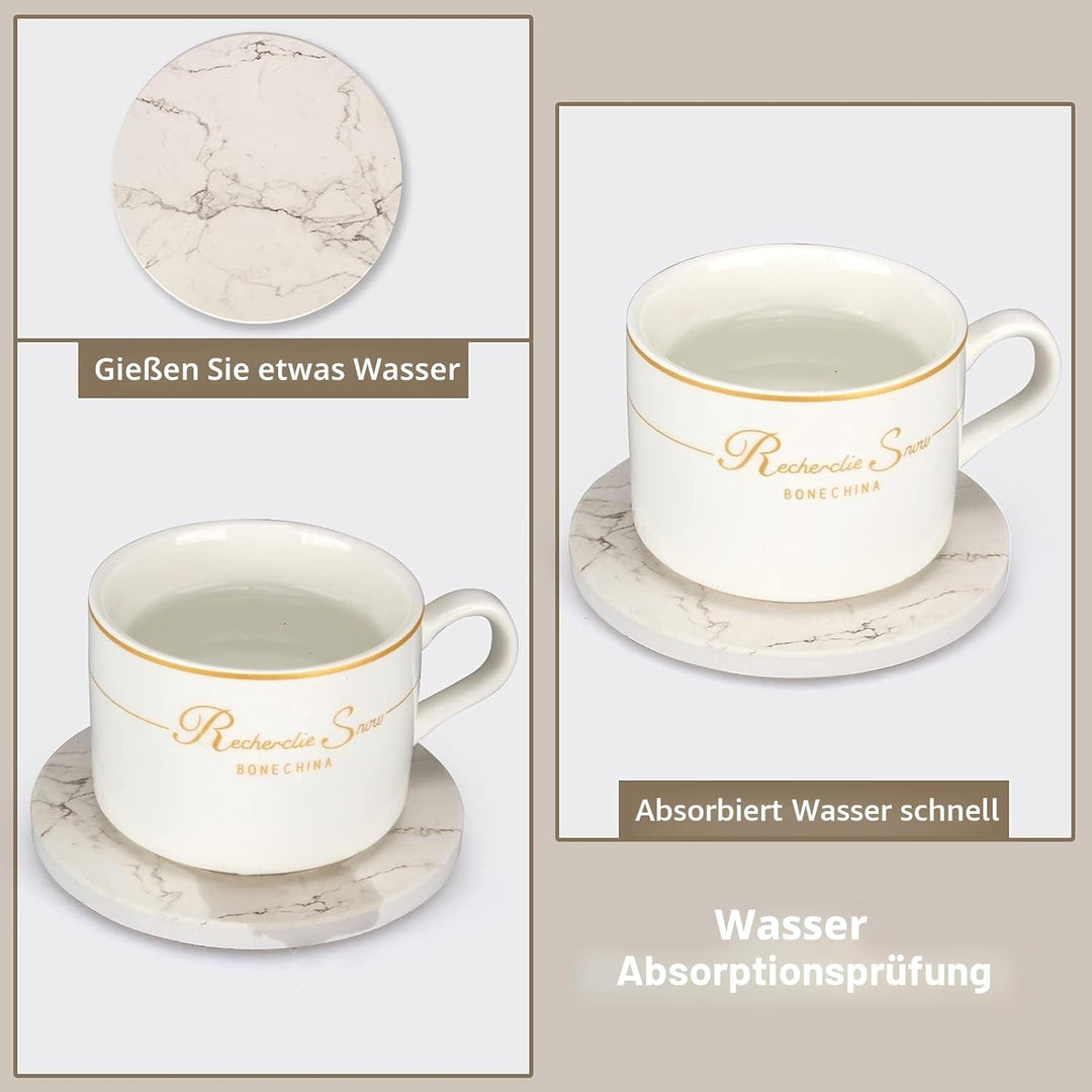 6 Stück Marmor Untersetzer Gläser mit Halter Keramik Getränkeuntersetzer Glas Untersetzer-Set Tischu