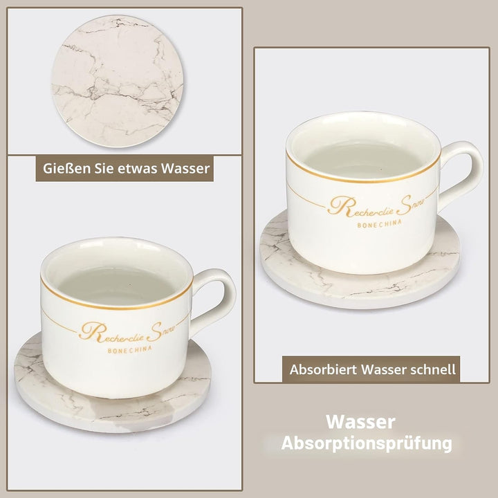 6 Stück Marmor Untersetzer Gläser mit Halter Keramik Getränkeuntersetzer Glas Untersetzer-Set Tischu