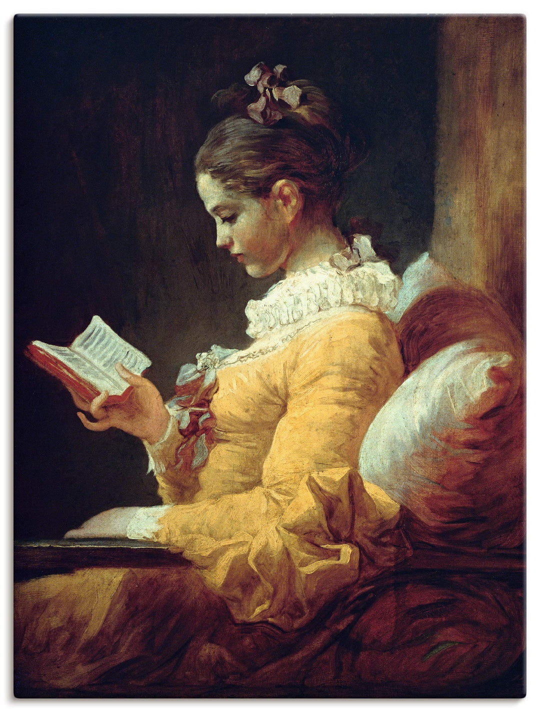 ARTland Leinwandbild Wandbild Bild auf Leinwand 45x60 cm Wanddeko Frau Buch Ruhe Lesendes Mädchen 17