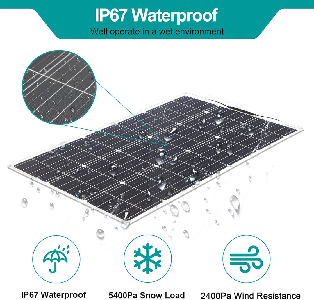 Monokristallines Solarpanel Kit System 100W Flexibles Solarmodul 10A 12V/24V Solarladeregler Marine