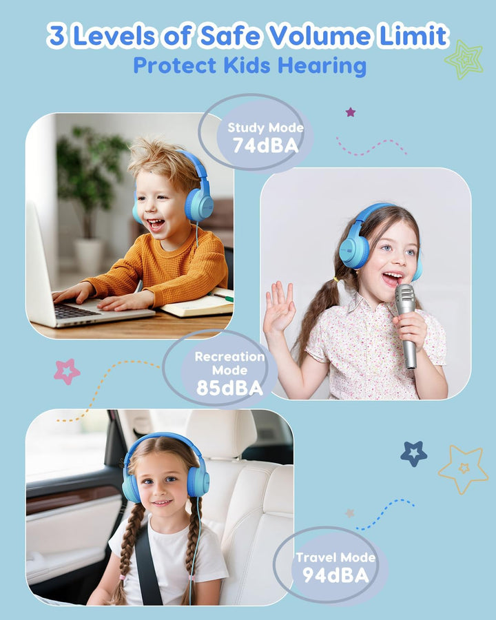 Kinder Kopfhörer, 74/85/94dB Sichere Lautstärke Kopfhörer Kinder mit Kabel, Stereo Sound, Faltbare,