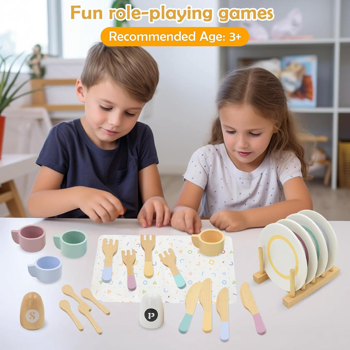 Kinderküche zubehör Holz, Holz-Teebesteck für die Küche, Spielküchenausstattung, Rollenspielzeug, Ge