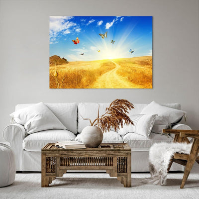 Bilder auf Leinwand 100x70cm Leinwandbild Schmetterlinge Wiese Gras Gross Wanddeko Bild Schlafzimmer