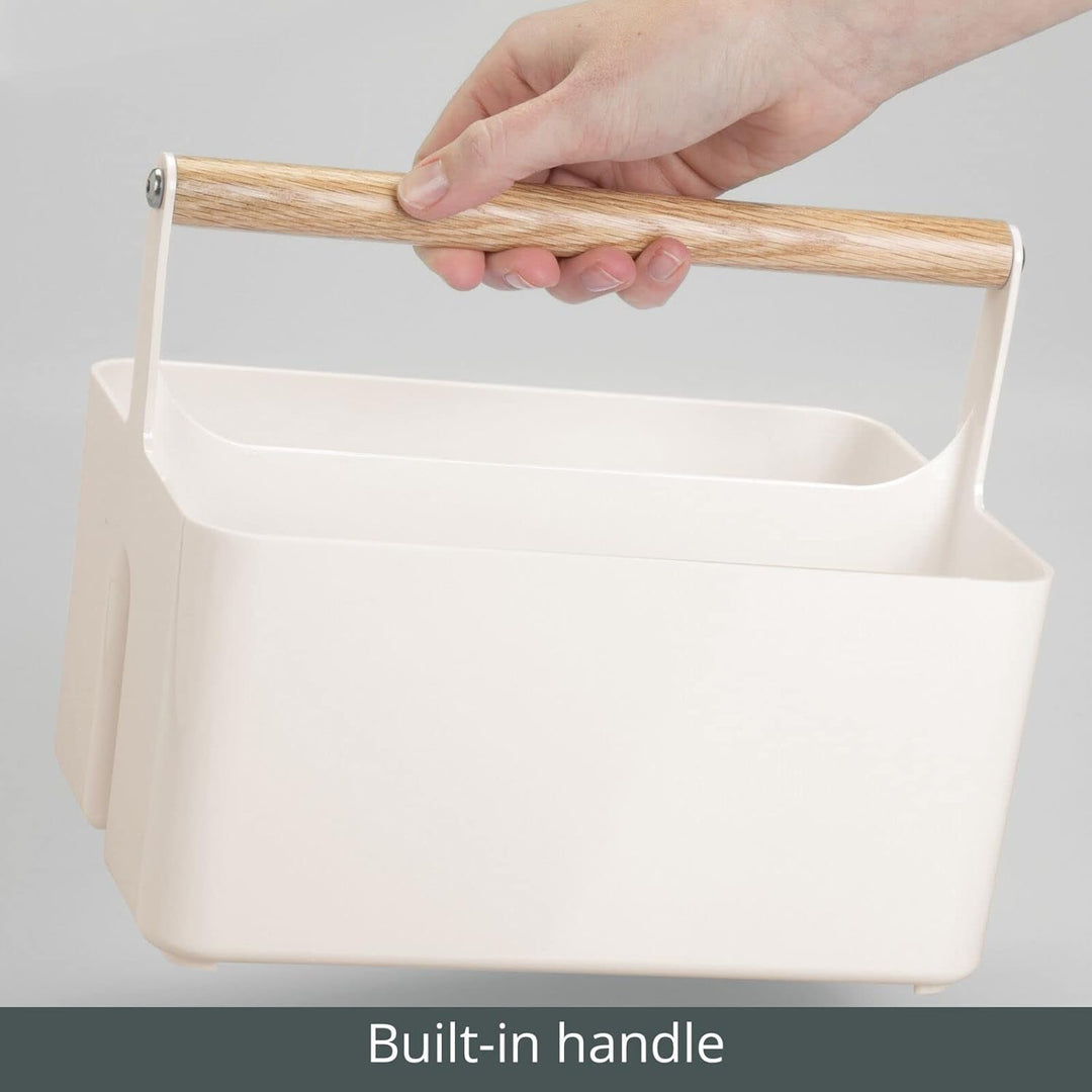 mDesign Kinderzimmer Organizer – BPA-freier Kunststoffbehälter mit Holzgriff für Flaschen, Windeln &