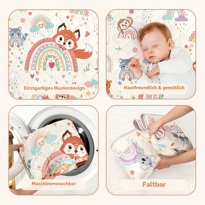 Spielmatte Baby 127×127cm mit Rutschfest, Extra Dicke 2cm Weiche Krabbelmatte Baby, Faltbar Krabbeld