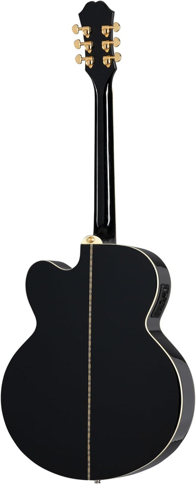 Epiphone EJ-200SCE Solid Top Cutaway Akustische/Elektrische Gitarre (Schwarz lackiert, Ahorn Korpus,