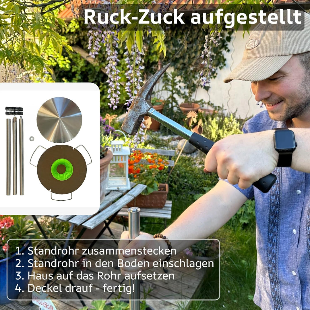 LicusDesign Vogelhaus mit Ständer wetterfest aus Edelstahl - Stabiles Vogelfutterhaus für draussen,
