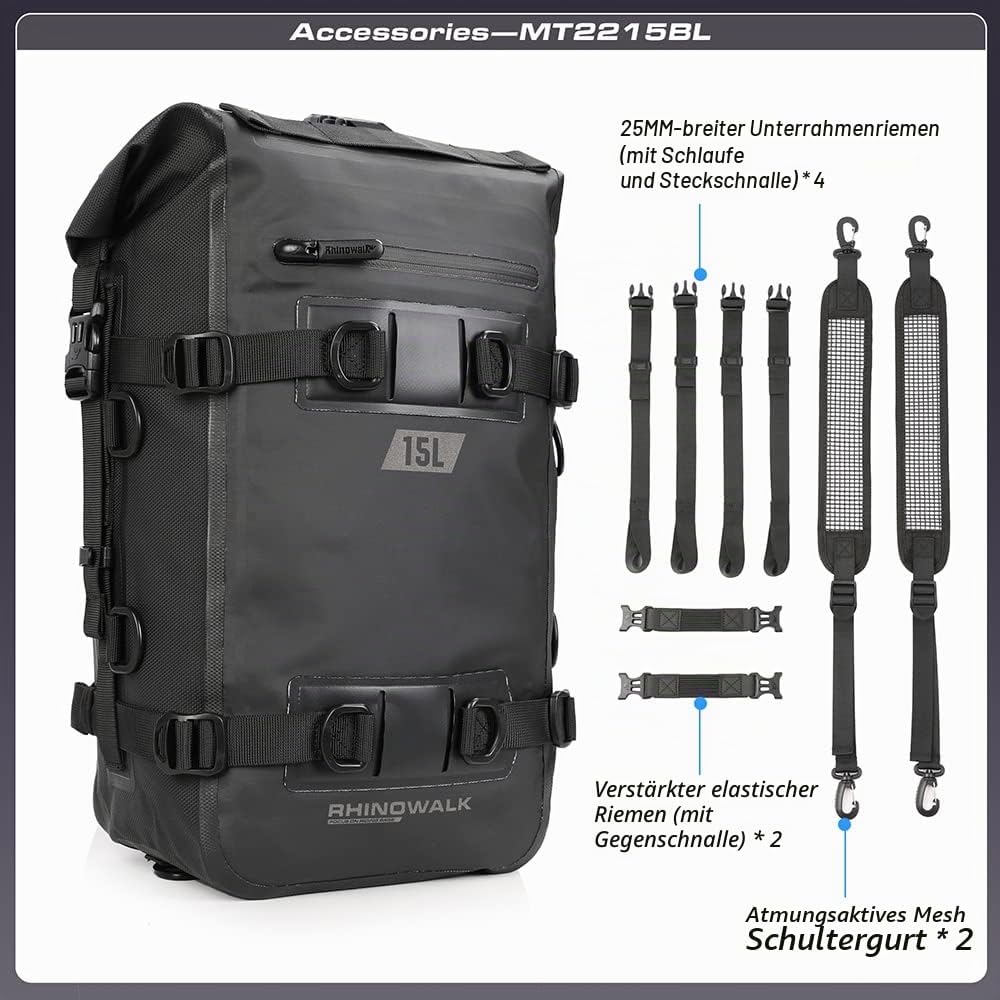 Rhinowalk Multifunktionale Motorradtasche Hecktasche Motorradgepäck 15L Motorradkoffer Satteltaschen