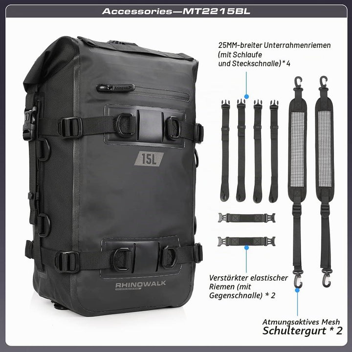 Rhinowalk Multifunktionale Motorradtasche Hecktasche Motorradgepäck 15L Motorradkoffer Satteltaschen