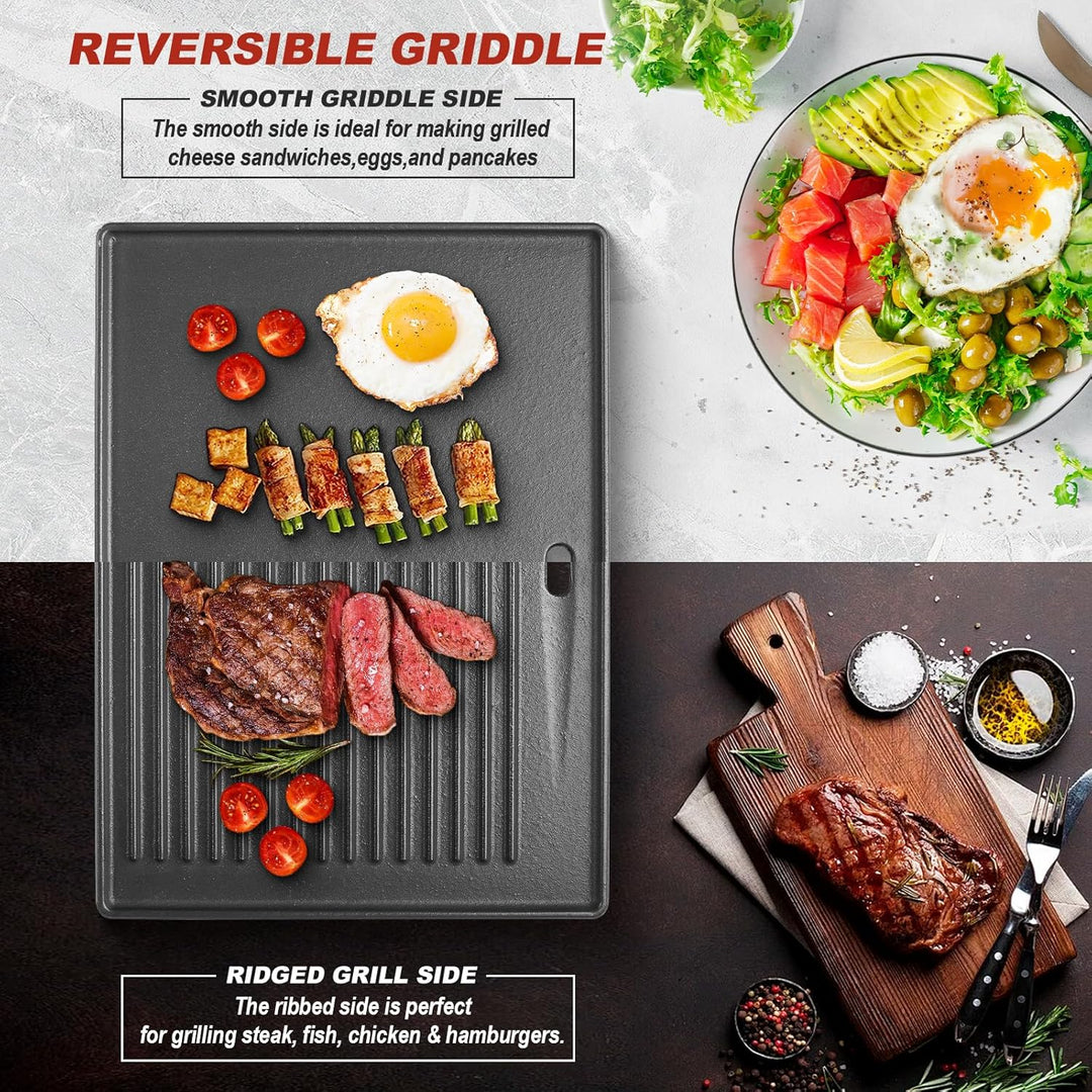 Grillpfanne Gusseisen Ersatzteile für PRO/RED Serie, 41.5 x31CM Grillplatte zubehör&amp; Wendeplatte Gus