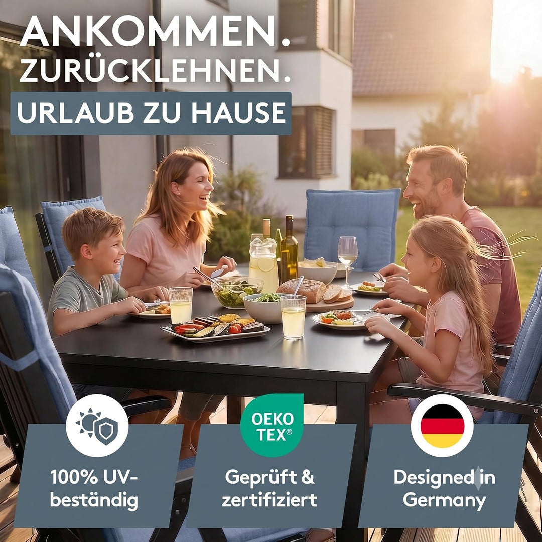 LILENO HOME Gartenstuhl Auflagen als [1er Set - Hochlehner] in Jeans Neu - Bequeme Liegen als Sitzau