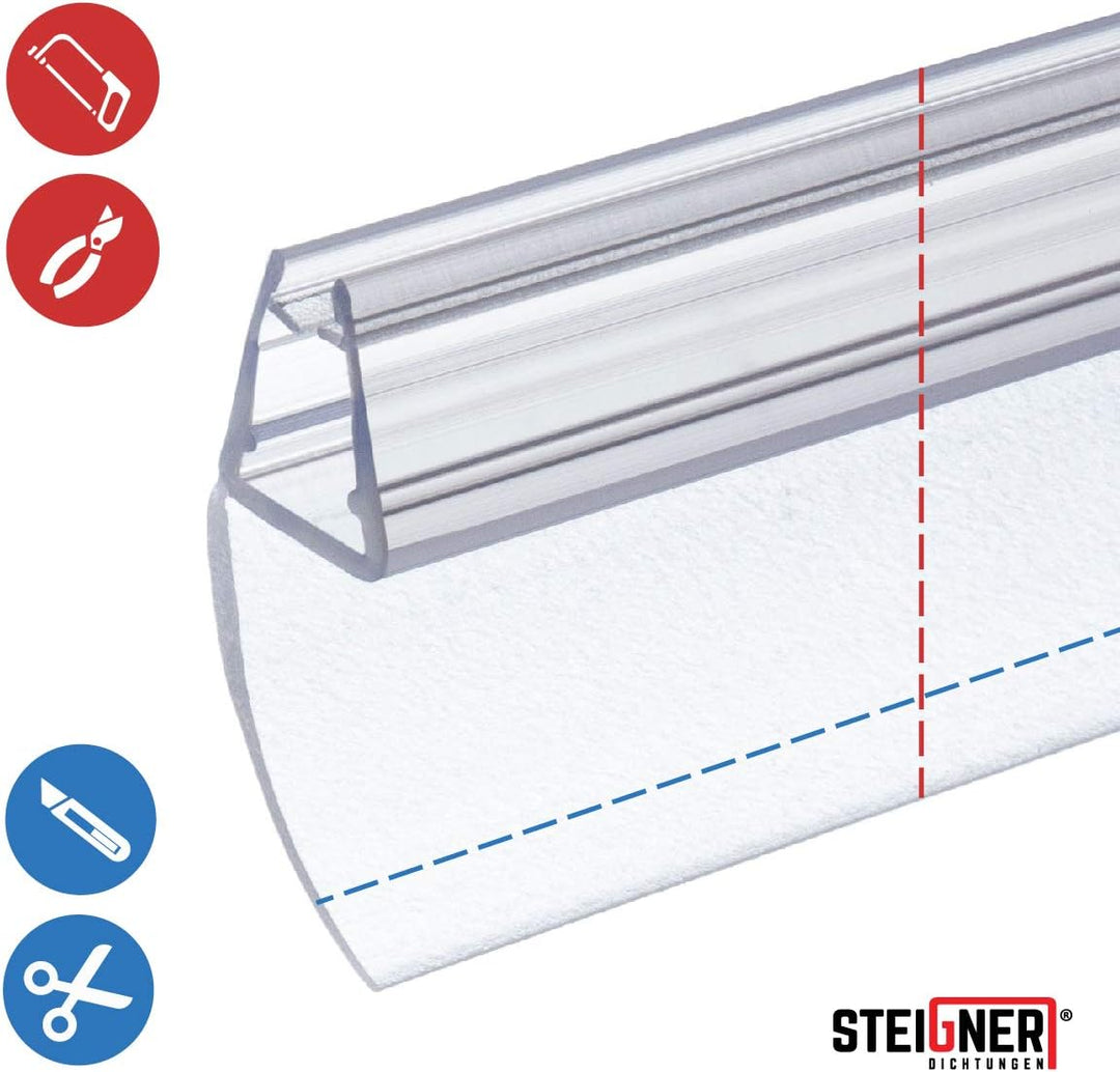 STEIGNER Duschdichtung, 120cm, Glasstärke 6/7/ 8 mm, Gerade PVC Ersatzdichtung für Dusche, UK55 UK55
