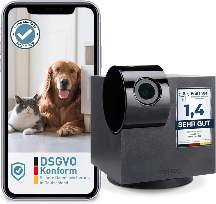 PetTec Cam 360° 2er Set, Hundekamera mit App, WLAN, Sprachfunktion & Nachtsicht für Zuhause - Hausti