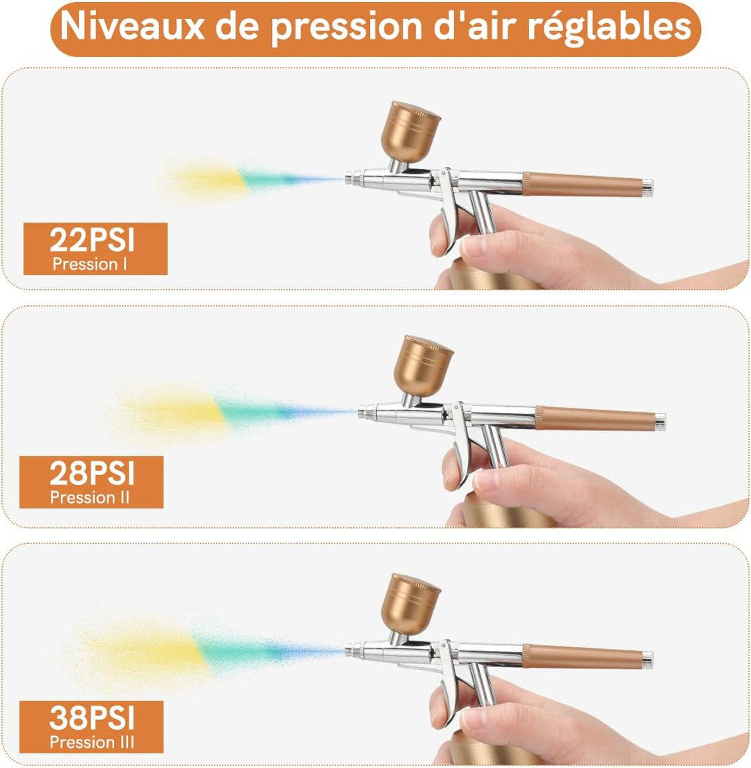 Airbrush-Set, kabellos, 38 PSI verstellbar, mit Kompressor, wiederaufladbar, LCD-Display, Verlängeru