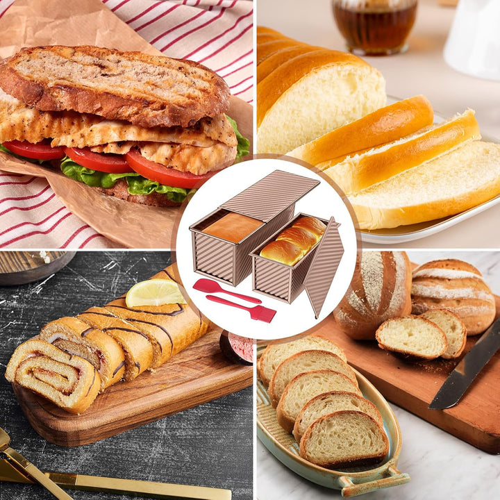 JSCORES Toast Brot Backform Set, 4PCS Antihaft Brot Toastform mit Deckel, Brotbackform für Toast Kuc