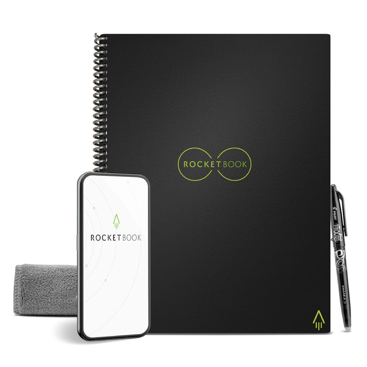 Rocketbook Core Wiederverwendbares Spiralbuch - Letter A4, Schwarz, Punktraster, Inklusive Pilot Fri