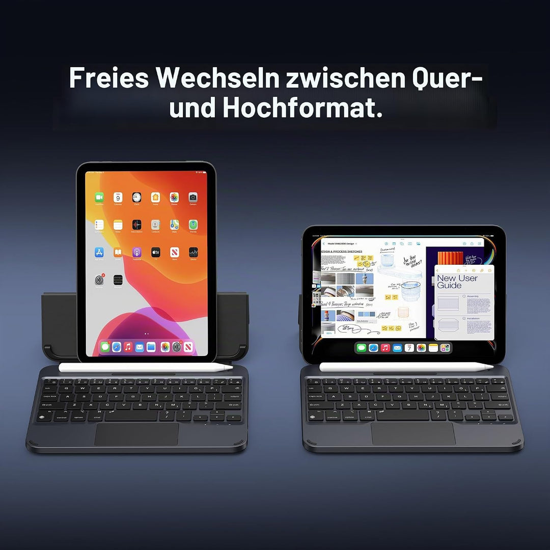 ORDA Tastatur Hülle für iPad mini 6/Mini 7 (A17 Pro), Magnetische Ständer mit Smart Trackpad Hinterg