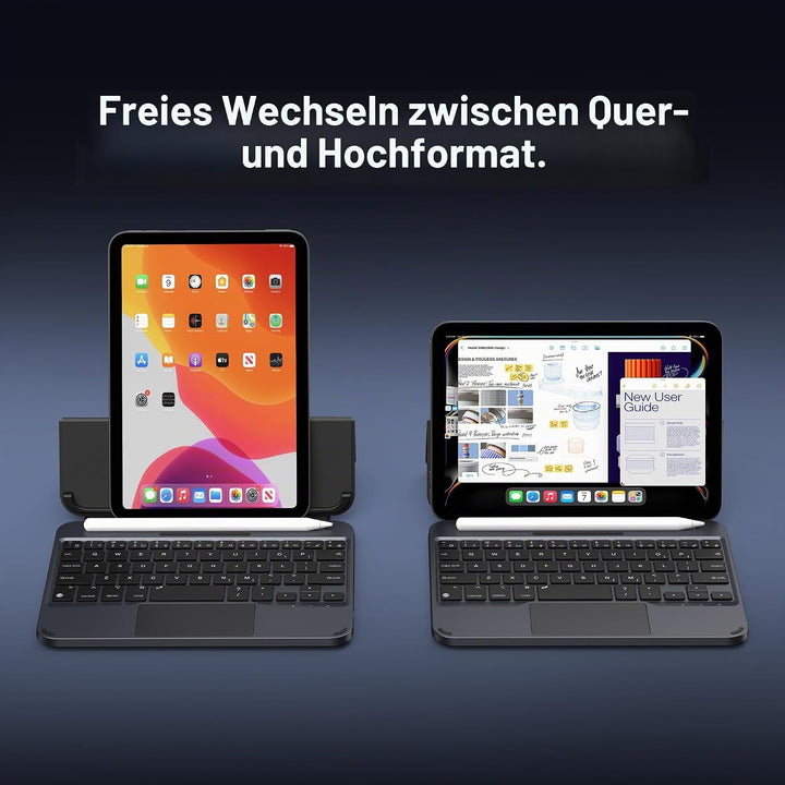 ORDA Tastatur Hülle für iPad mini 6/Mini 7 (A17 Pro), Magnetische Ständer mit Smart Trackpad Hinterg