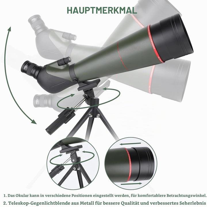 25-75x100 HD Spektiv Sportschützen mit Stativ- und Smartphone-Adapter, Zoom Bak4 Prism FMC Lens 45-G