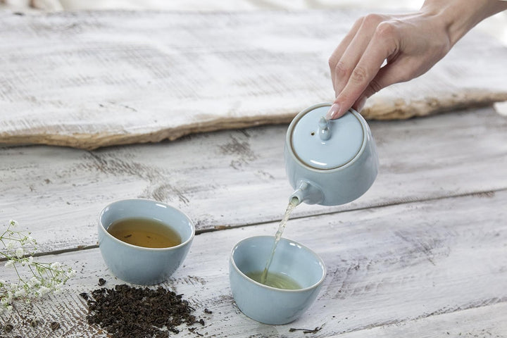 TEASOUL B6021249 Porzellan Teekanne mit 2 Tassen, 200 ml, blau