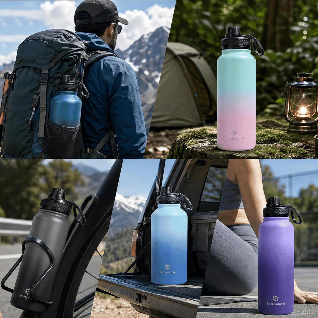 Edelstahl trinkflasche 1.9L - Isolierflasche mit Strohhalm &amp; 2 Deckeln - 100% Auslaufsicher - Reinig