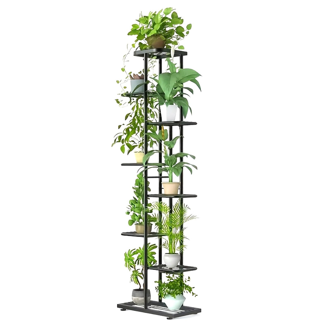 8 Etagen Blumenständer mit Rollen, Hoher Metall Pflanzenständer für 9 Töpfe, 142cm Blumenhalter Schw