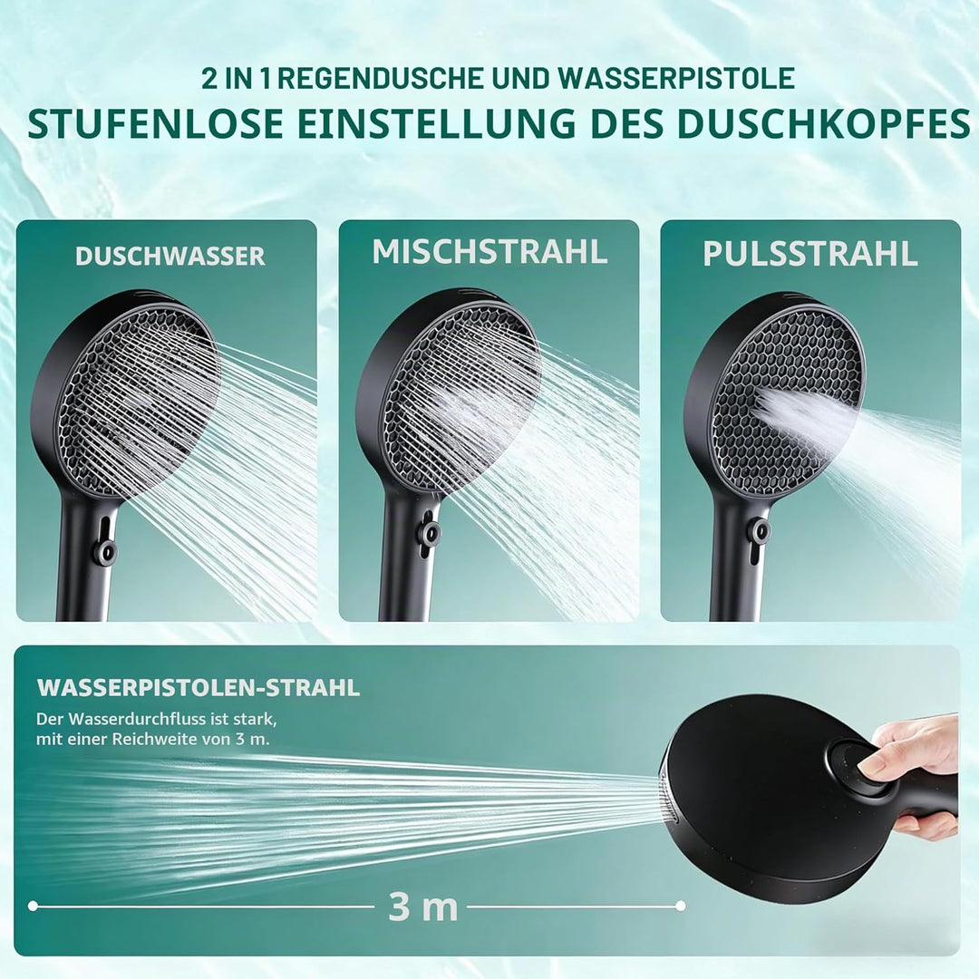 Duschkopf Gross Hochdruck XXL Regenduschkopf mit 3+1 Strahlarten, 130mm Gross Handbrause Duschkopf W