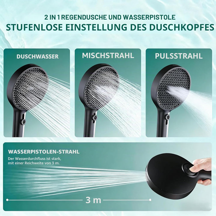 Duschkopf Gross Hochdruck XXL Regenduschkopf mit 3+1 Strahlarten, 130mm Gross Handbrause Duschkopf W