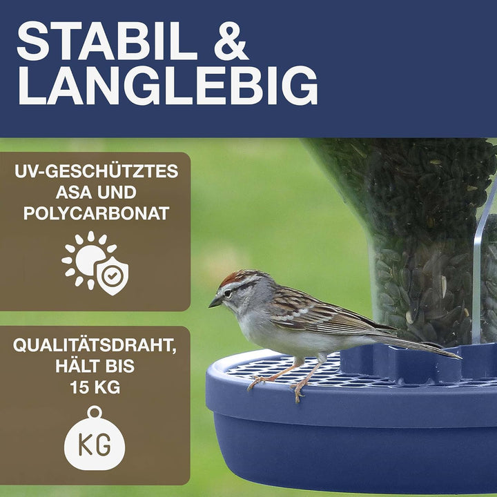 SWISSINNO Vogelfutterhaus zum Aufhängen – Davos SMART Birds - Vogelfutterspender mit Auffangschale -