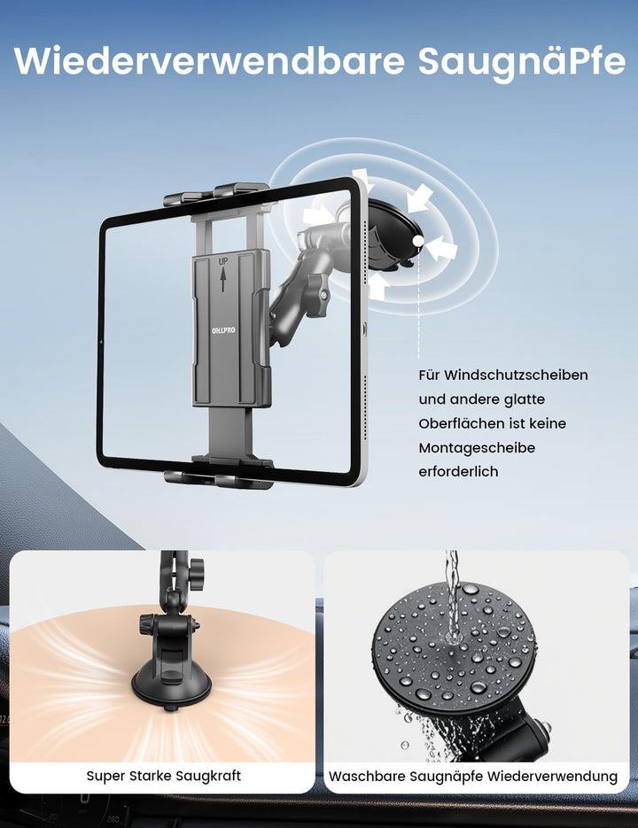 OHLPRO Tablet Halterung Auto Windschutzsche & Armaturenbrett Universal 360° Drehung iPad Autohalteru