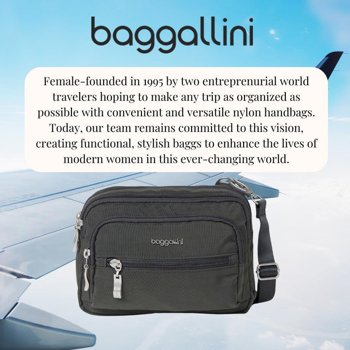 Baggallini Triple Zip Mini Sac bandoulière, Gris Charcoal, Charcoal