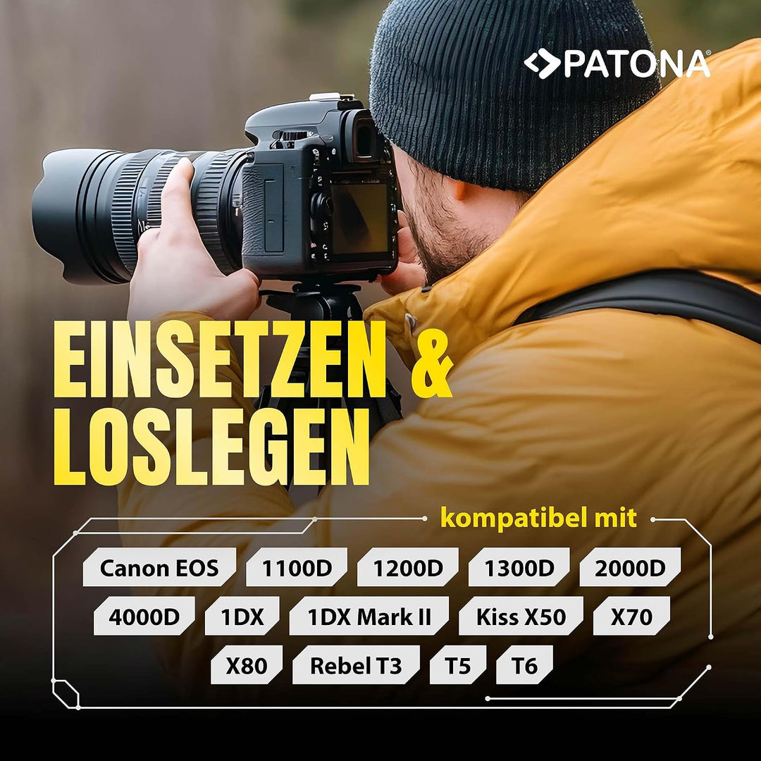 PATONA 2X Akku Ersatz für Canon LP-E10 LPE10 Battery Pack 860mAh 7.4V | Ersatzakku für EOS 1100D 120