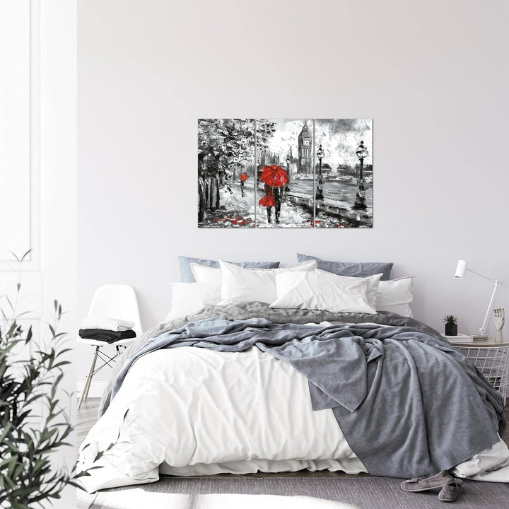 Runa Art Wandbilder London Bild XXL Wohnzimmer Schlafzimmer Rot Grau Gemalt 120 x 80 cm 3 Teilig 024