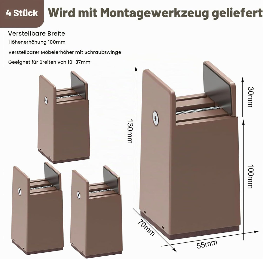 idudu 4 Stück Verstellbare Betterhöhung Möbelerhöhung 10cm, mit Schraubklemme, Betterhöher Schwerlas