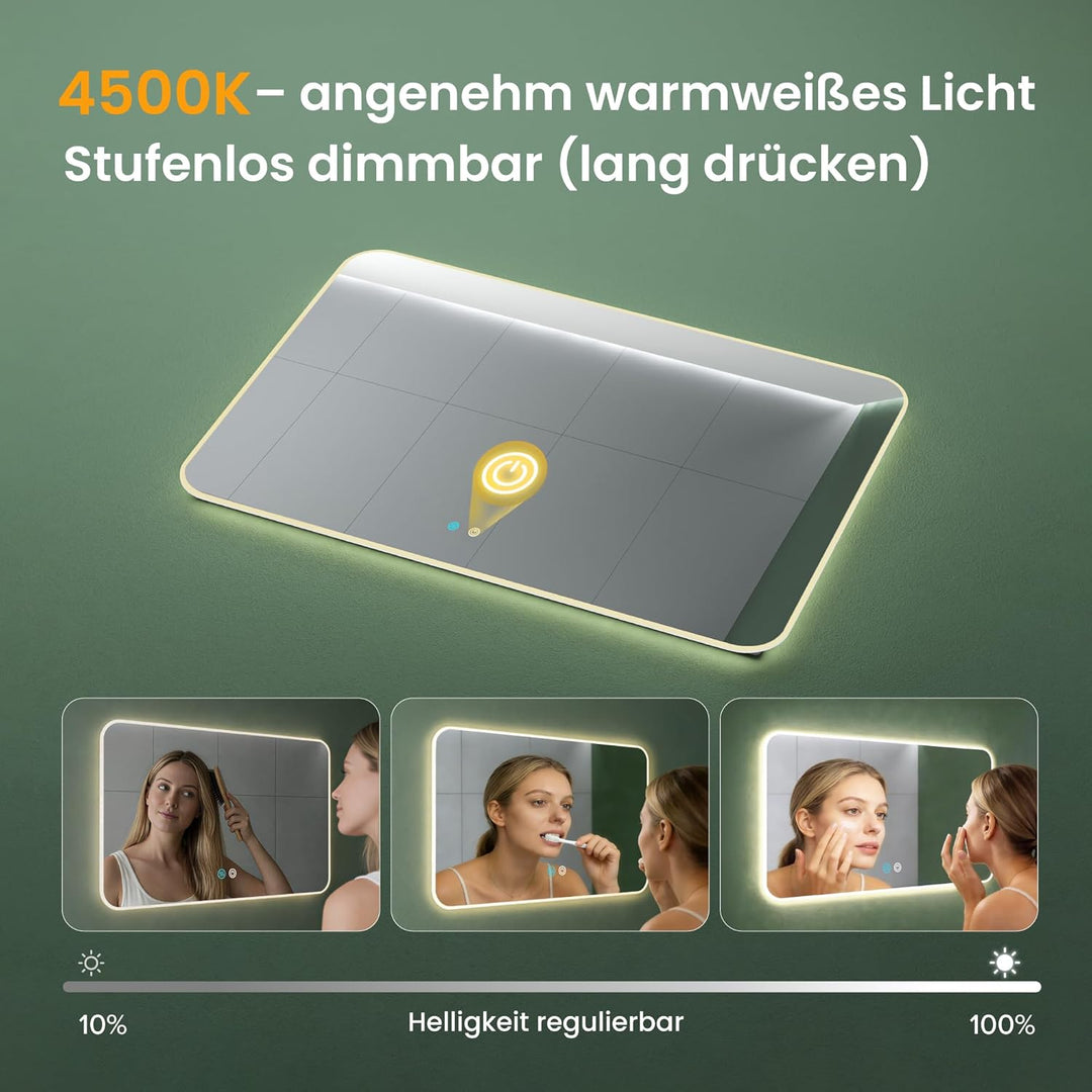 Mai &amp; Mai Badspiegel mit LED Beleuchtung Wandspiegel 40x60cm Bad-Spiegel mit Touchschalter, Beschlag
